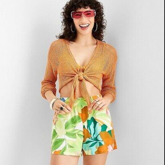 Future Collective Women's Floral Print Linen Shorts - Pink/Blue/Green Medium - Picture 4 of 5